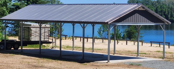 Beach pavilion steel structure at First Nation reserve