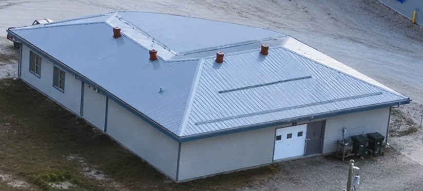 Police station aerial view with completed metal roof